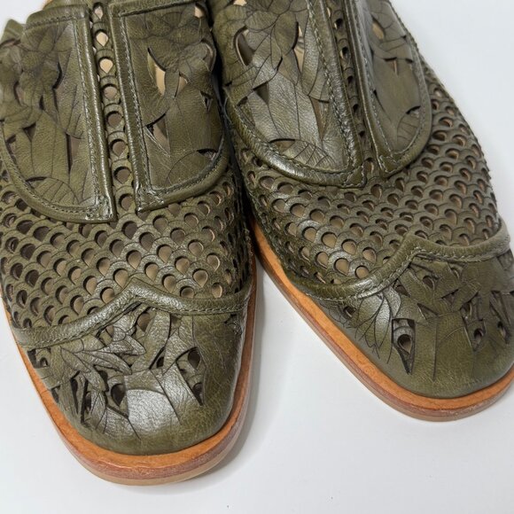 💚 Free People Paramount Olive Green Leather Cutout Mules | Slip-On Mules Women - Picture 10 of 10